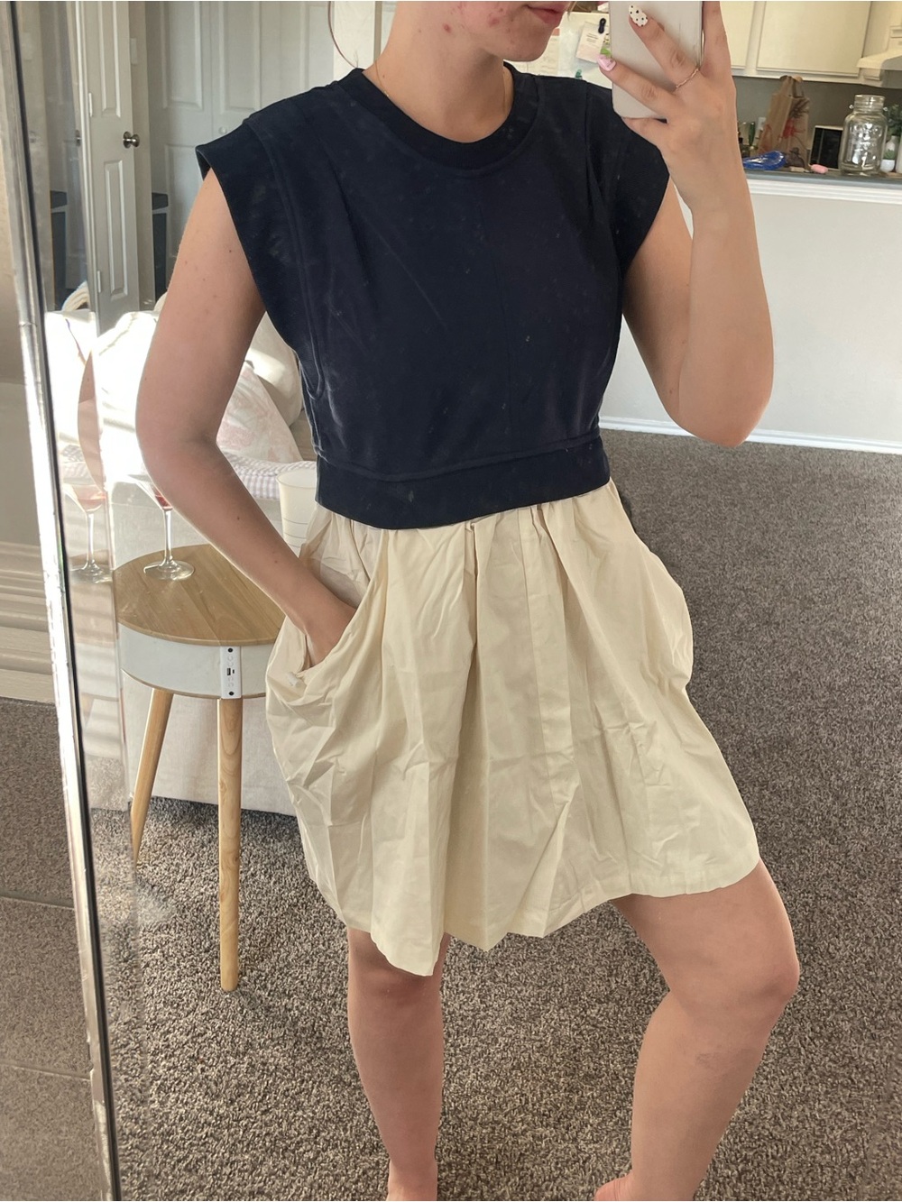 Black and Cream Sleeveless Two-Tone Dress